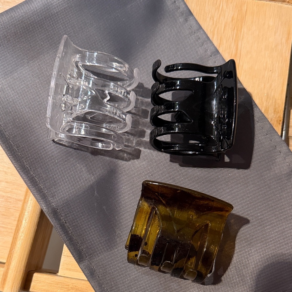 Set of Three Hair Claw Clips - Clear, Black, Brown